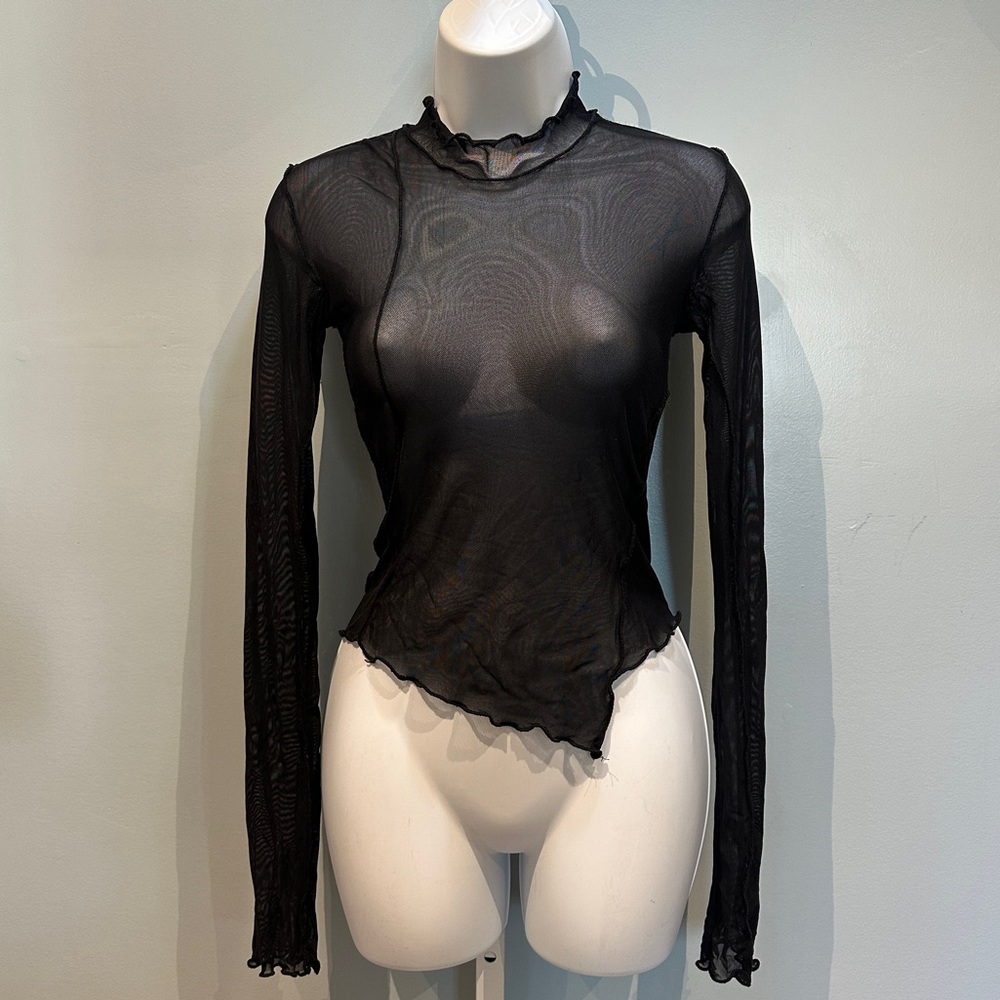Urban Outfitters Black Sheer Long Sleeve Top Small